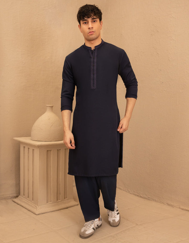 Blended Navy Blue Shalwar Kameez - J. Junaid Jamshed