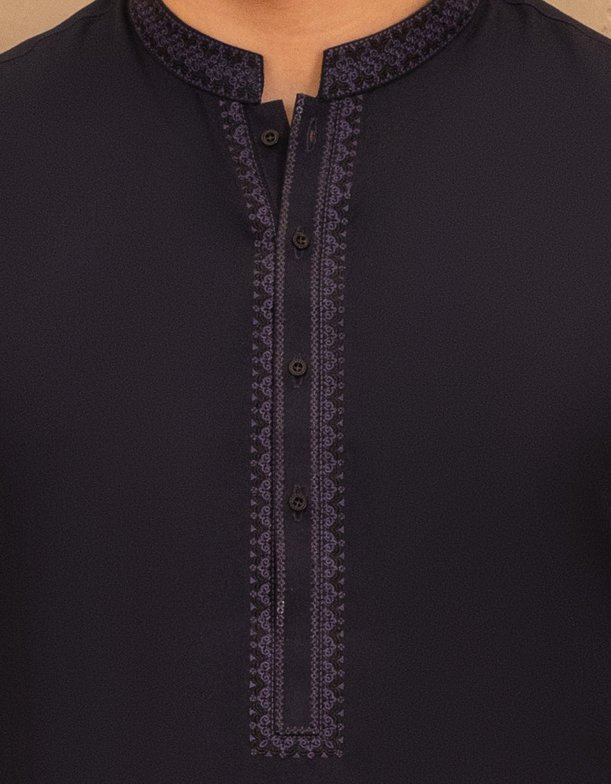 Blended Navy Blue Shalwar Kameez - J. Junaid Jamshed