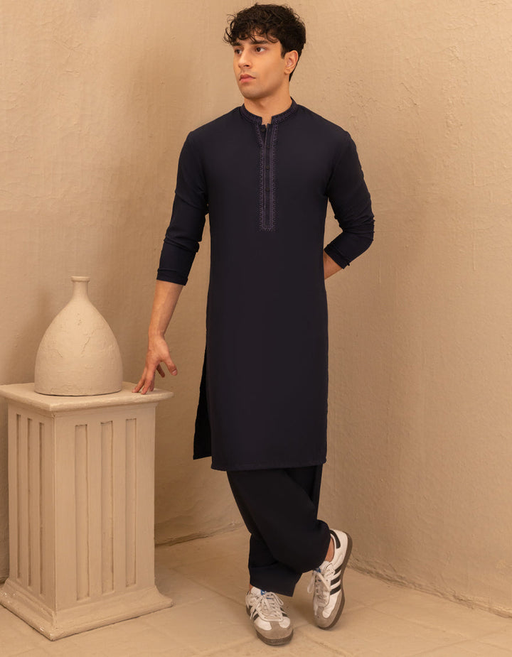 Blended Navy Blue Shalwar Kameez - J. Junaid Jamshed