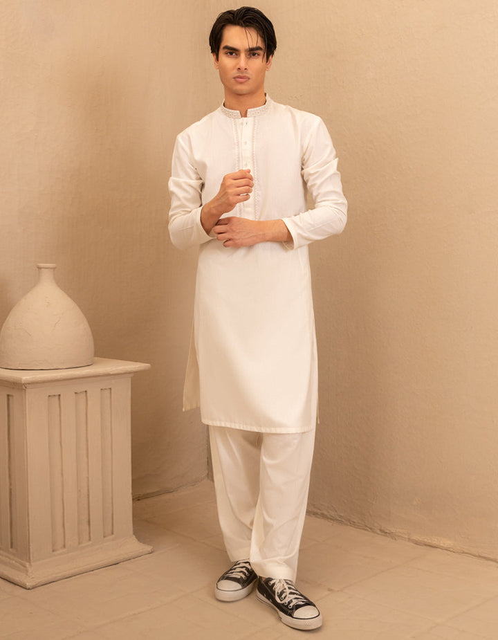 Blended Off White Shalwar Kameez - J. Junaid Jamshed