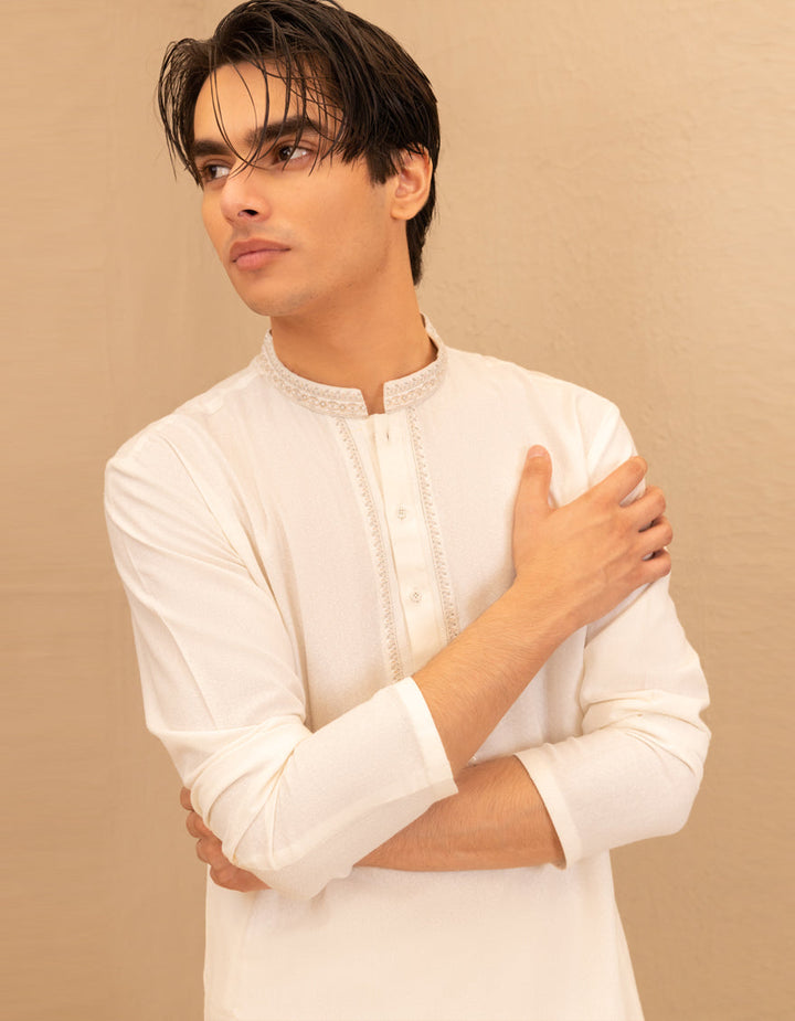 Blended Off White Shalwar Kameez - J. Junaid Jamshed