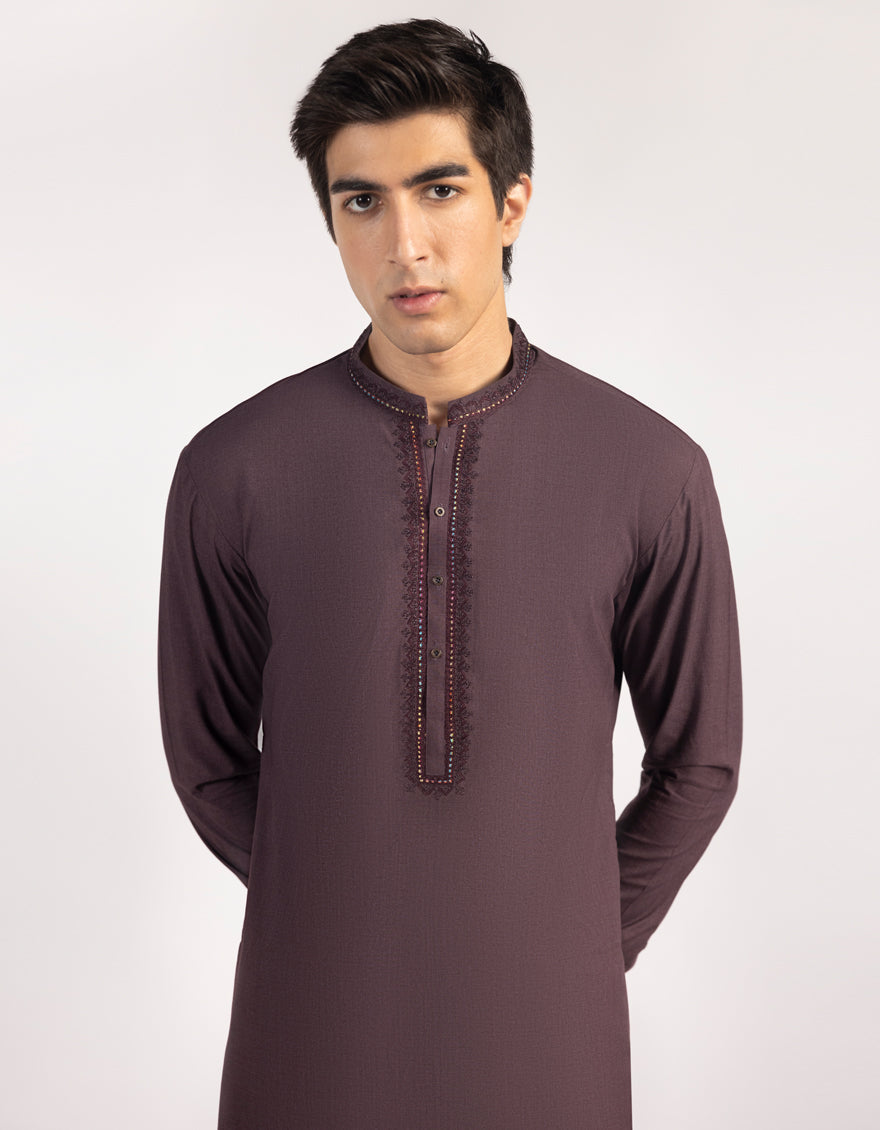 Blended Deep Purple Shalwar Kameez - J. Junaid Jamshed