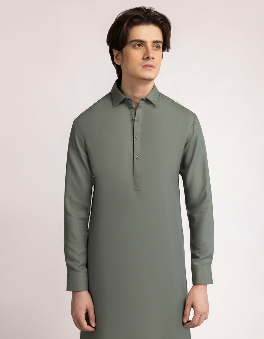 Blended Dull Green Shalwar Kameez - J. Junaid Jamshed
