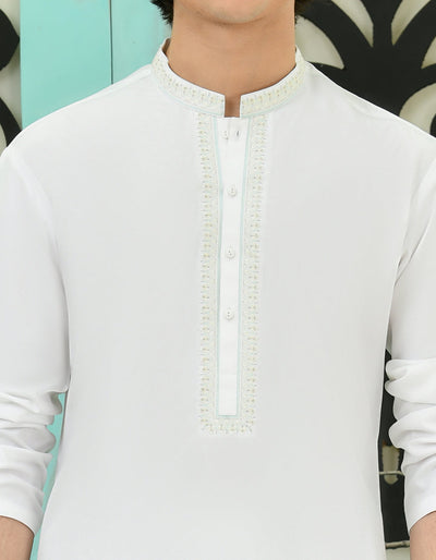 Blended White Kameez Shalwar - J. Junaid Jamshed