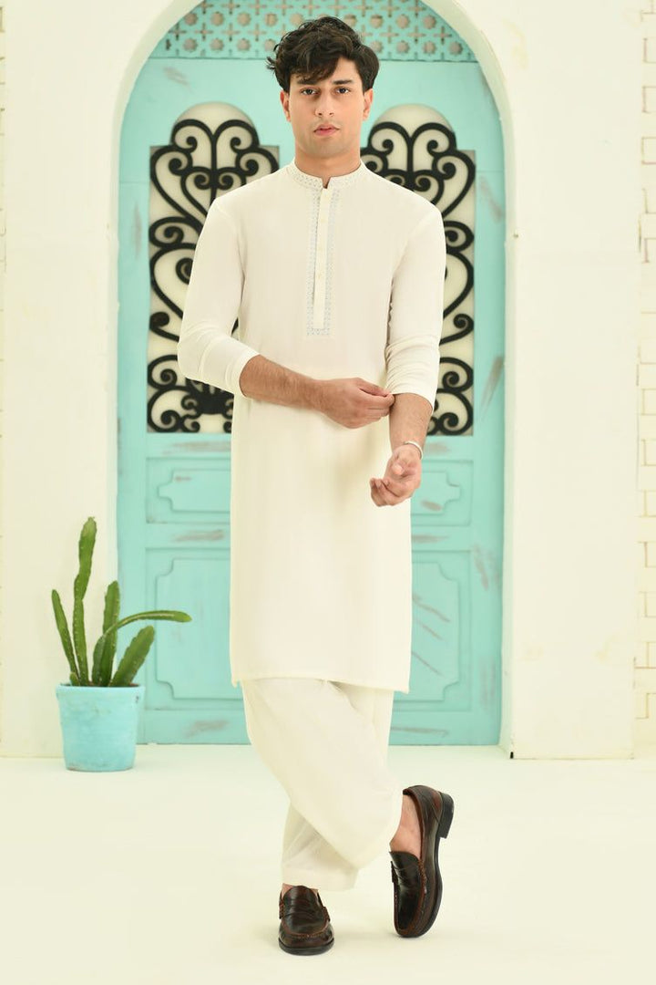 Blended White Shalwar Kameez - J. Junaid Jamshed