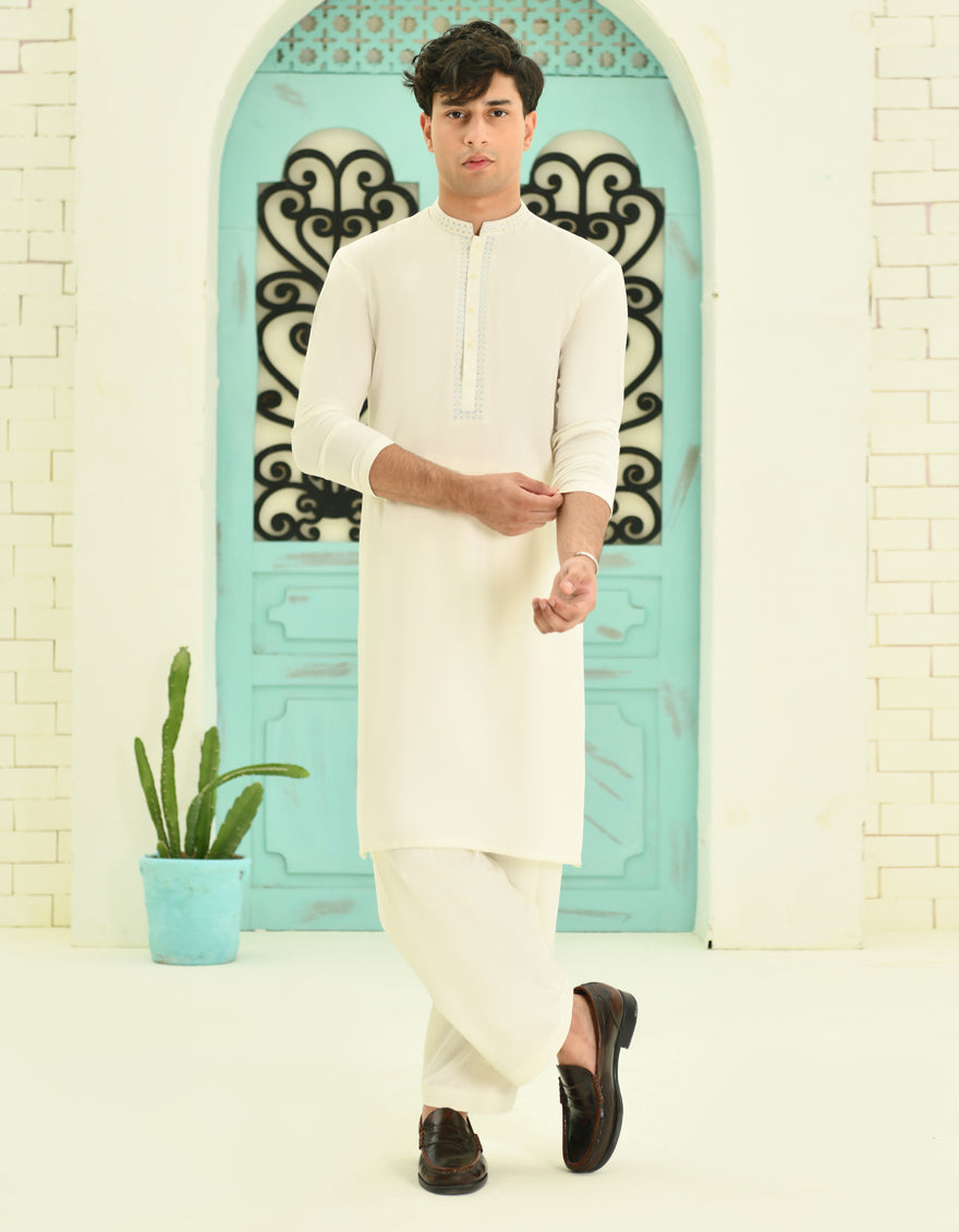 Blended White Shalwar Kameez - J. Junaid Jamshed