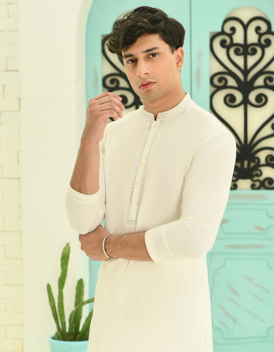 Blended White Shalwar Kameez - J. Junaid Jamshed