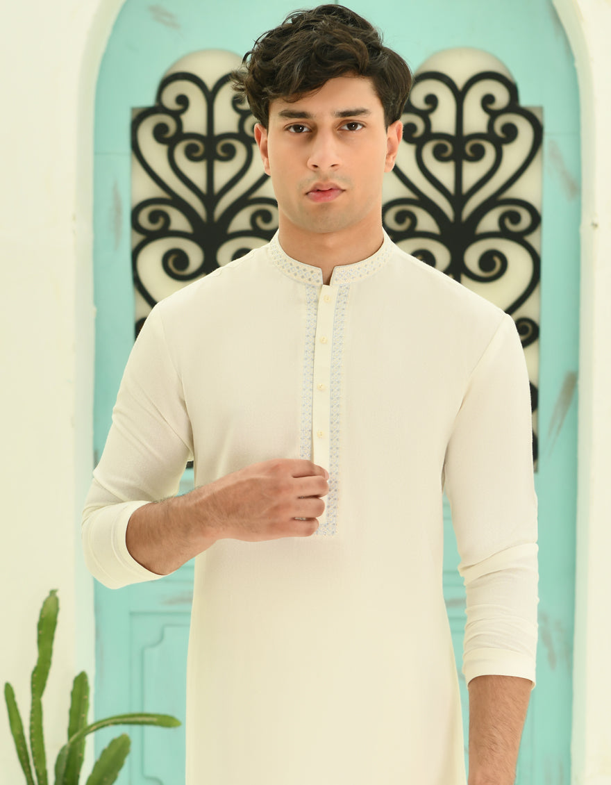 Blended White Shalwar Kameez - J. Junaid Jamshed