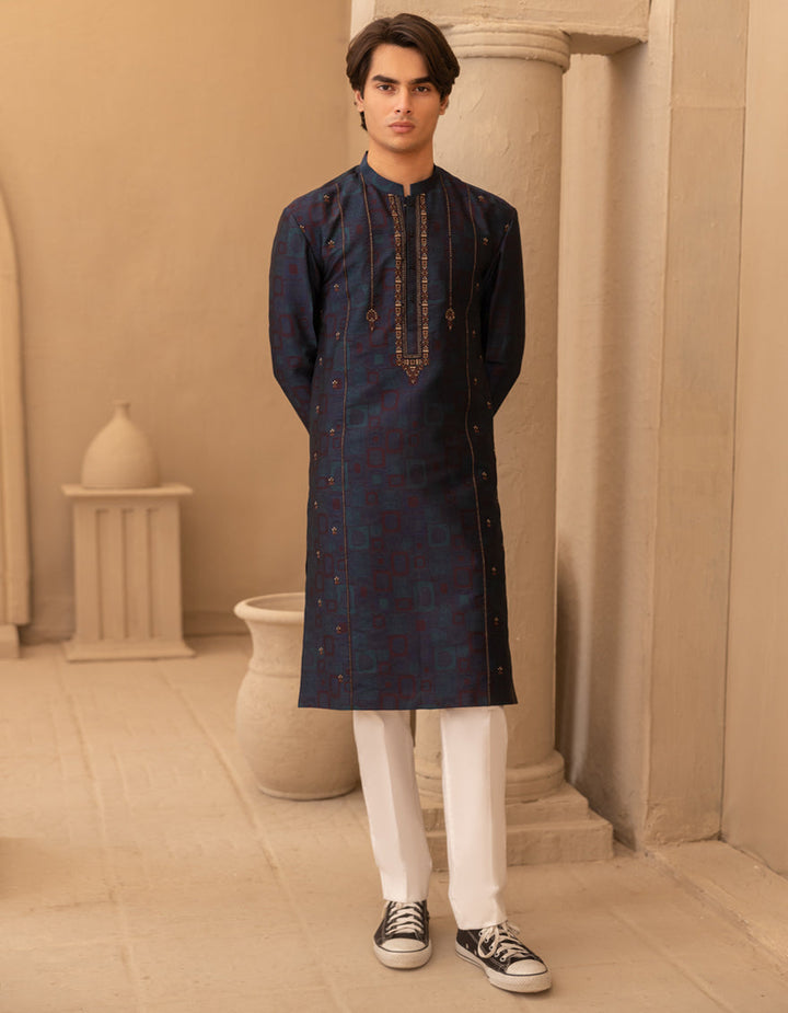 Polyester Bluish Green Special Kurta - J. Junaid Jamshed