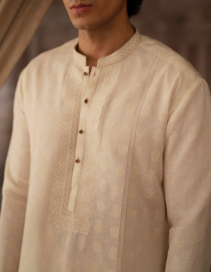 Polyester Ivory Kurta - J. Junaid Jamshed