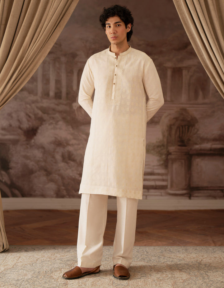 Polyester Ivory Kurta - J. Junaid Jamshed