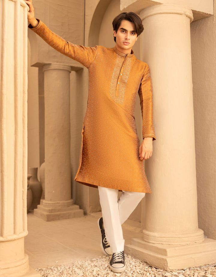 Polyester Tangerine Special Kurta - J. Junaid Jamshed