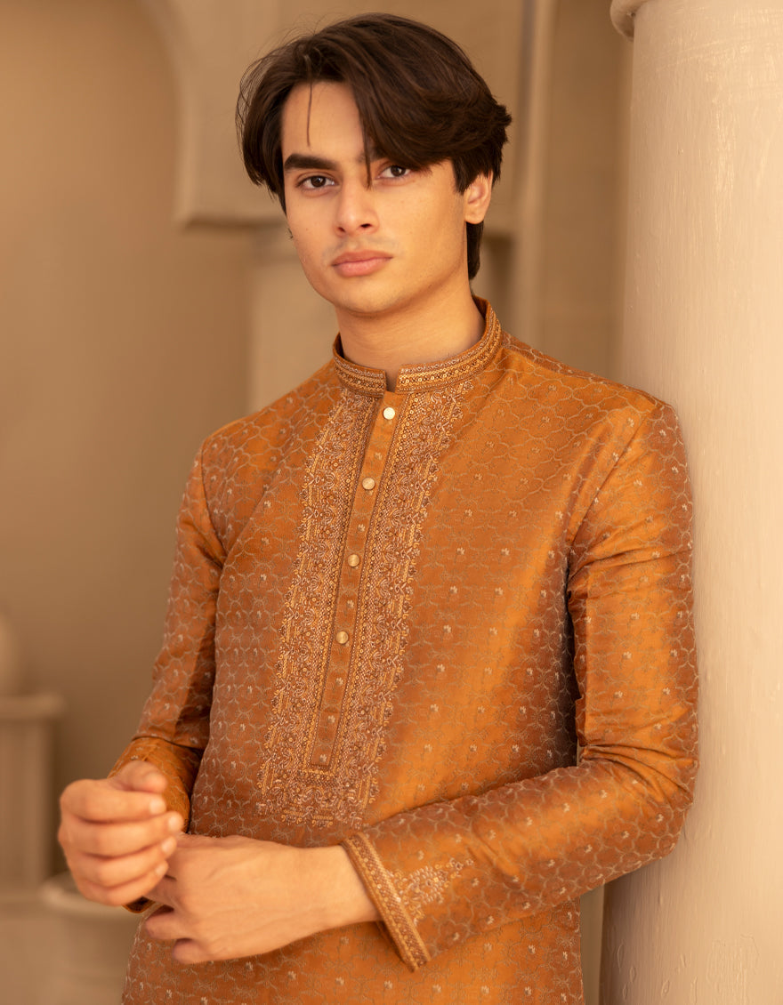 Polyester Tangerine Special Kurta - J. Junaid Jamshed
