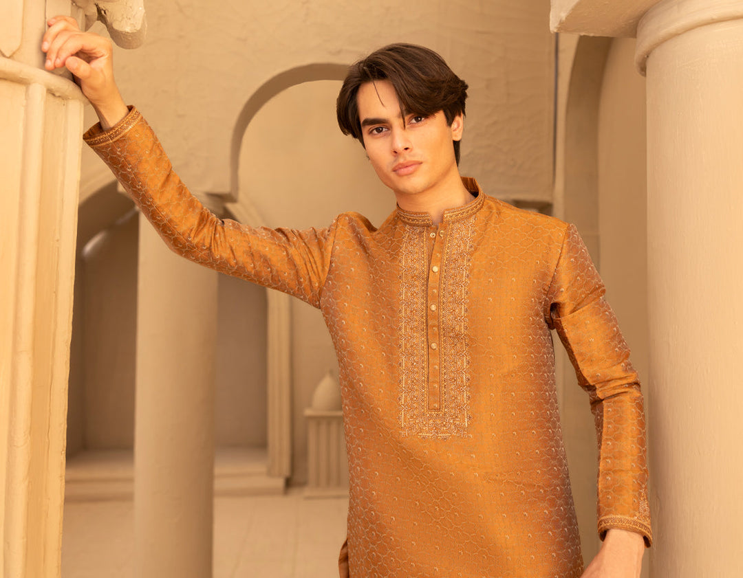 Polyester Tangerine Special Kurta - J. Junaid Jamshed
