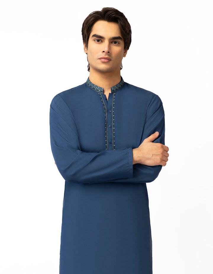 Blended Blue Kurta Trouser - J. Junaid Jamshed