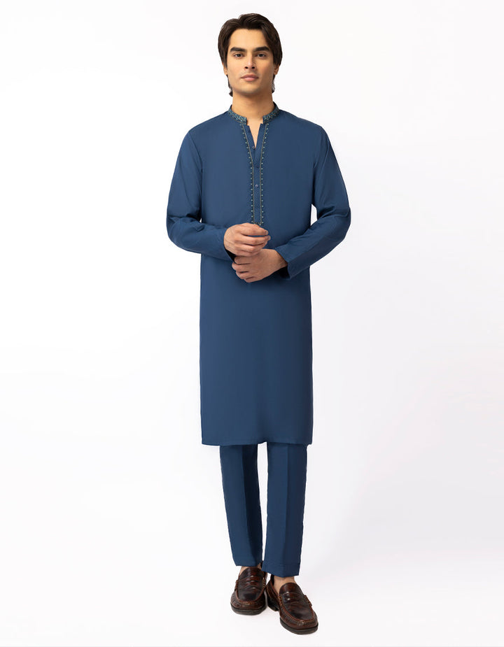 Blended Blue Kurta Trouser - J. Junaid Jamshed