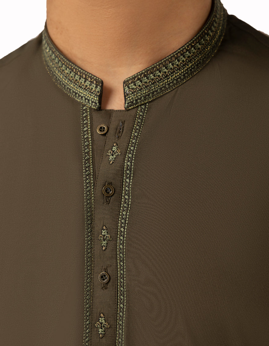 Blended Mehndi Green Kurta Trouser - J. Junaid Jamshed