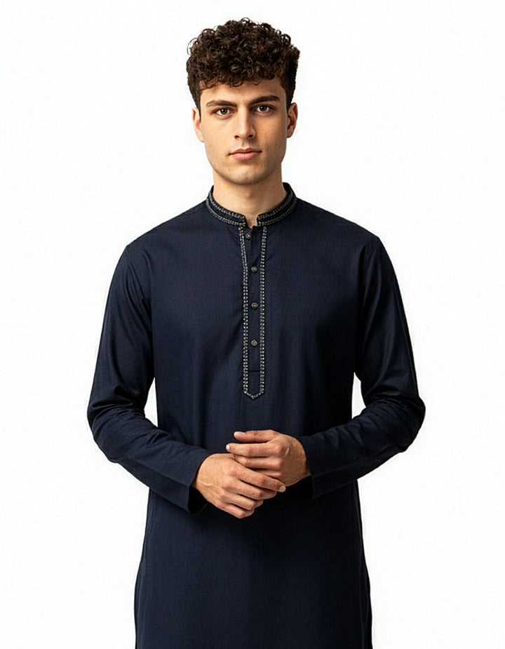 Blended Navy Blue Kurta Trouser - J. Junaid Jamshed