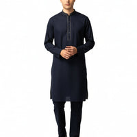 Blended Navy Blue Kurta Trouser - J. Junaid Jamshed