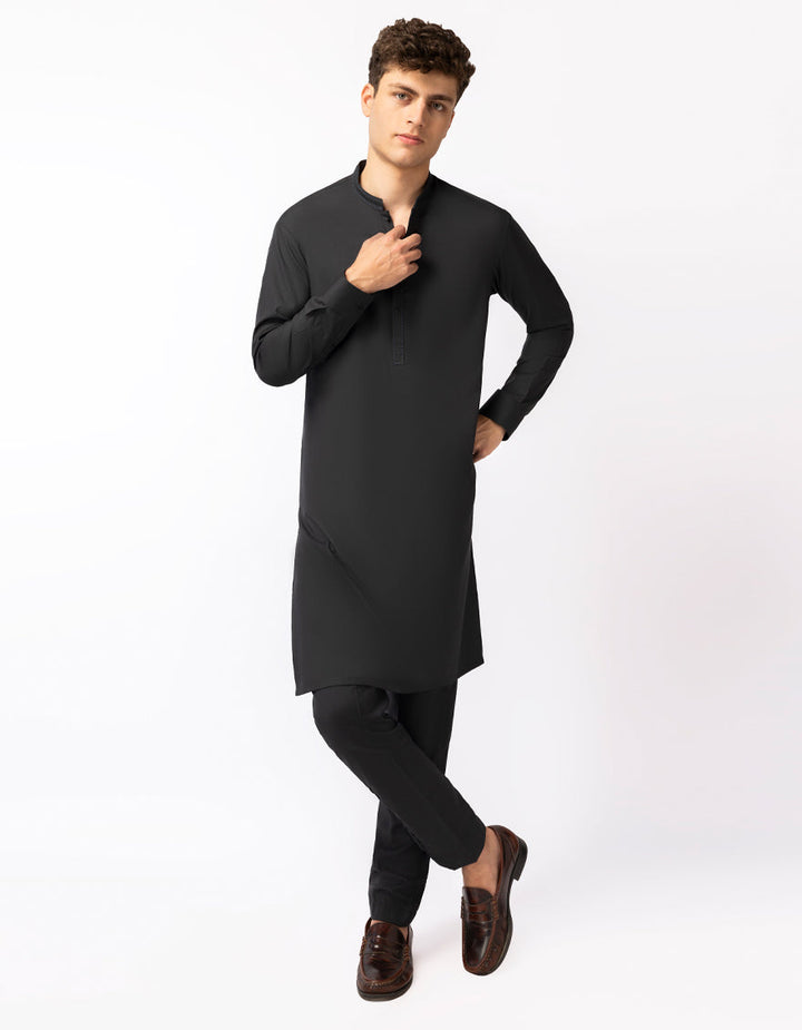 Blended Blackish Grey Kurta Trouser - J. Junaid Jamshed