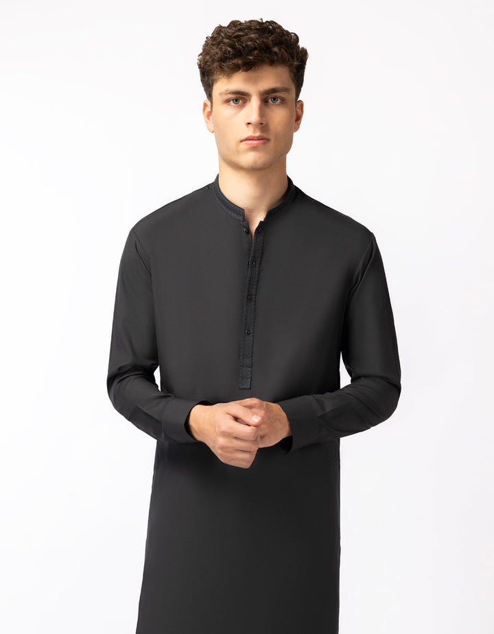 Blended Blackish Grey Shalwar Kameez - J. Junaid Jamshed