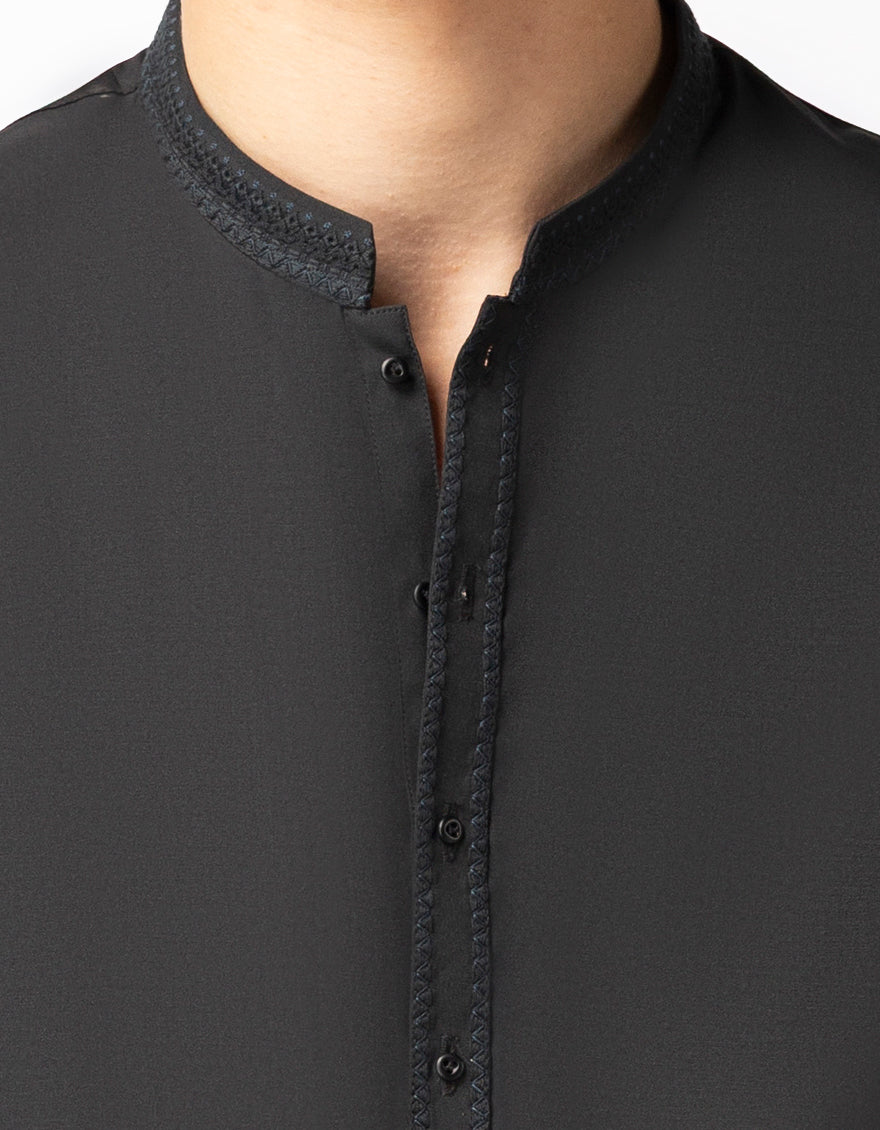 Blended Blackish Grey Kurta Trouser - J. Junaid Jamshed