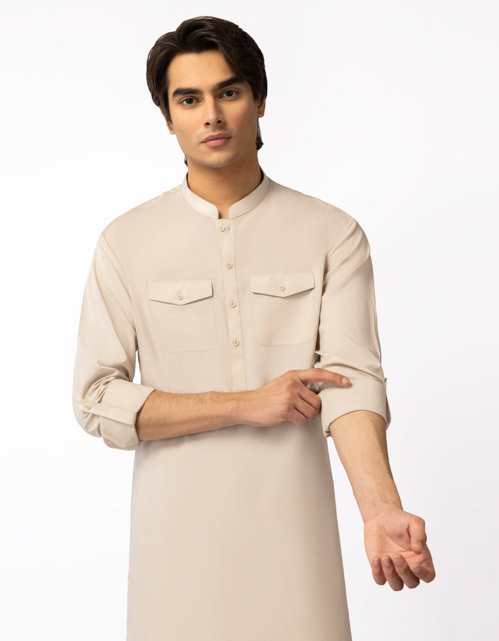 Blended Cream Kurta Trouser - J. Junaid Jamshed