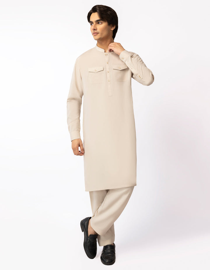 Blended Cream Kurta Trouser - J. Junaid Jamshed