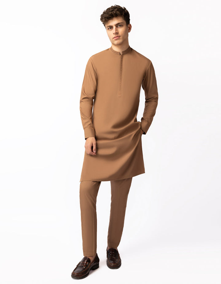Blended Light Brown Kurta Trouser - J. Junaid Jamshed