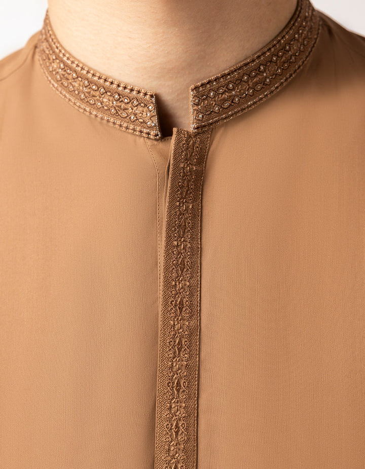 Blended Light Brown Kurta Trouser - J. Junaid Jamshed