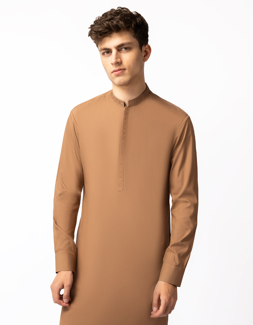 Blended Light Brown Kurta Trouser - J. Junaid Jamshed
