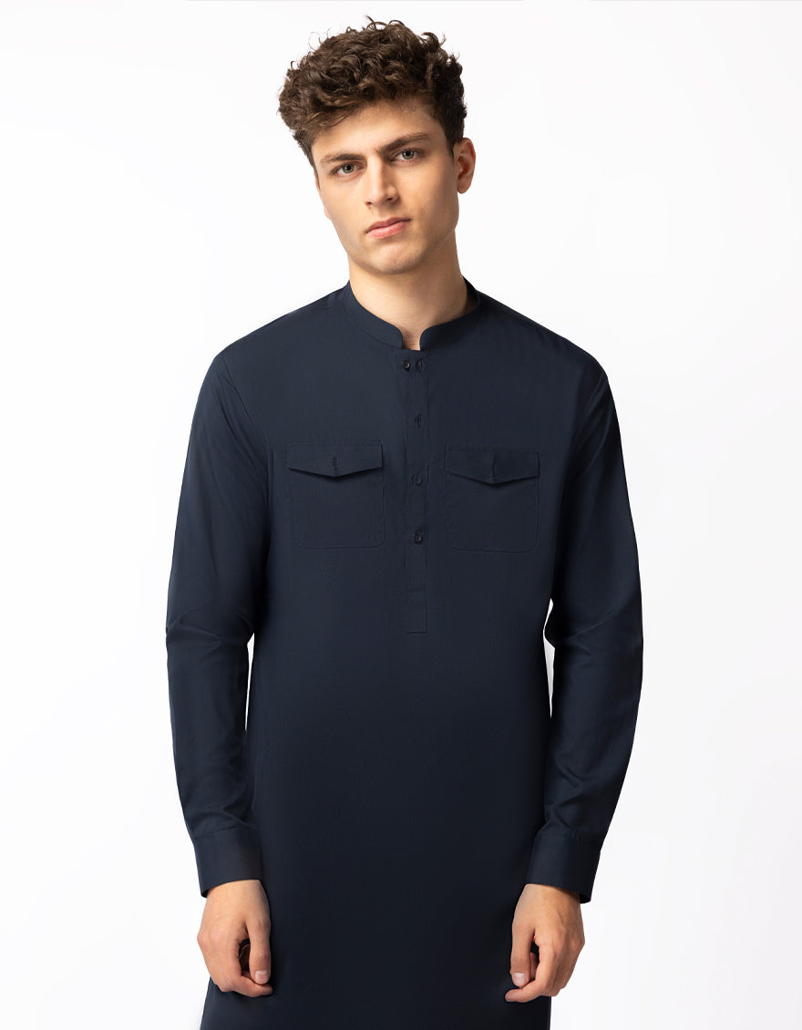 Blended Navy Blue Shalwar Kameez - J. Junaid Jamshed