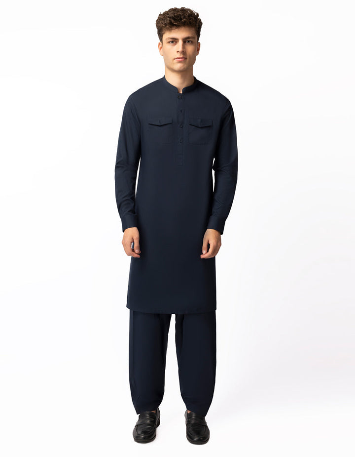 Blended Navy Blue Shalwar Kameez - J. Junaid Jamshed