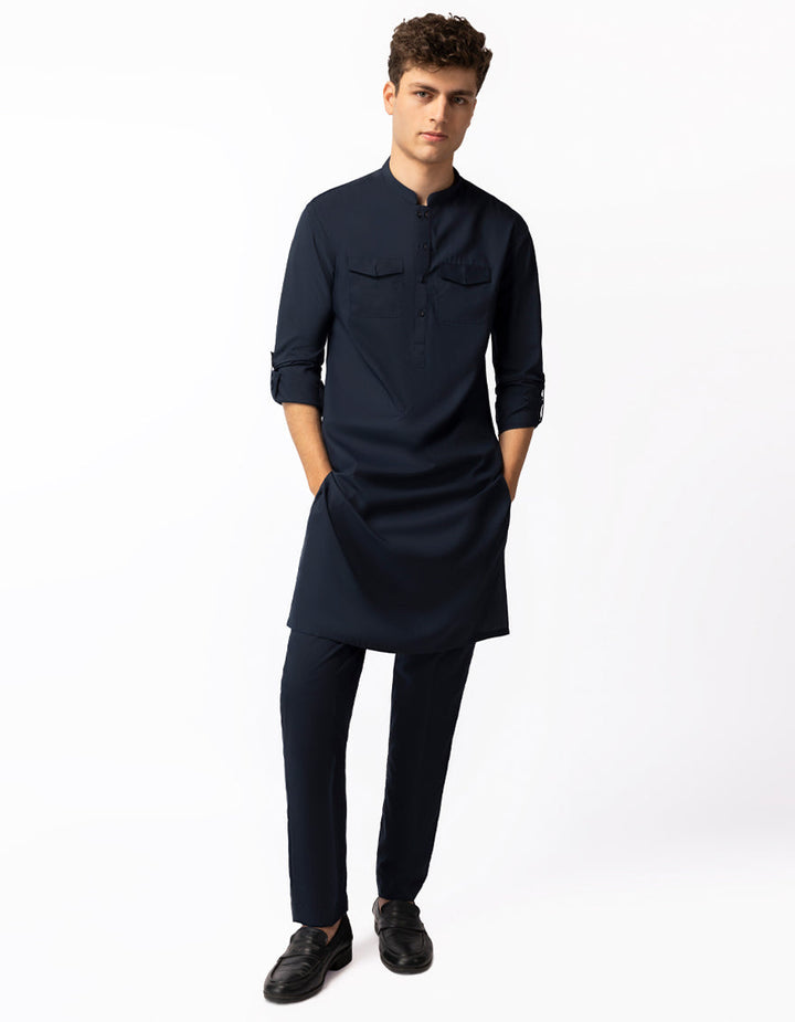 Blended Navy Blue Kurta Trouser - J. Junaid Jamshed