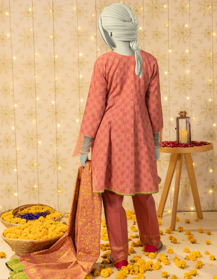 Dobby Pink Stitched Suit - J. Junaid Jamshed