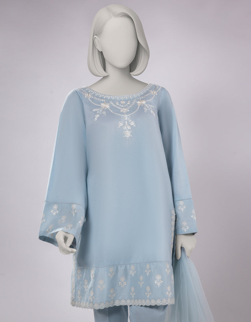 Lawn Blue Stitched Suit - J. Junaid Jamshed