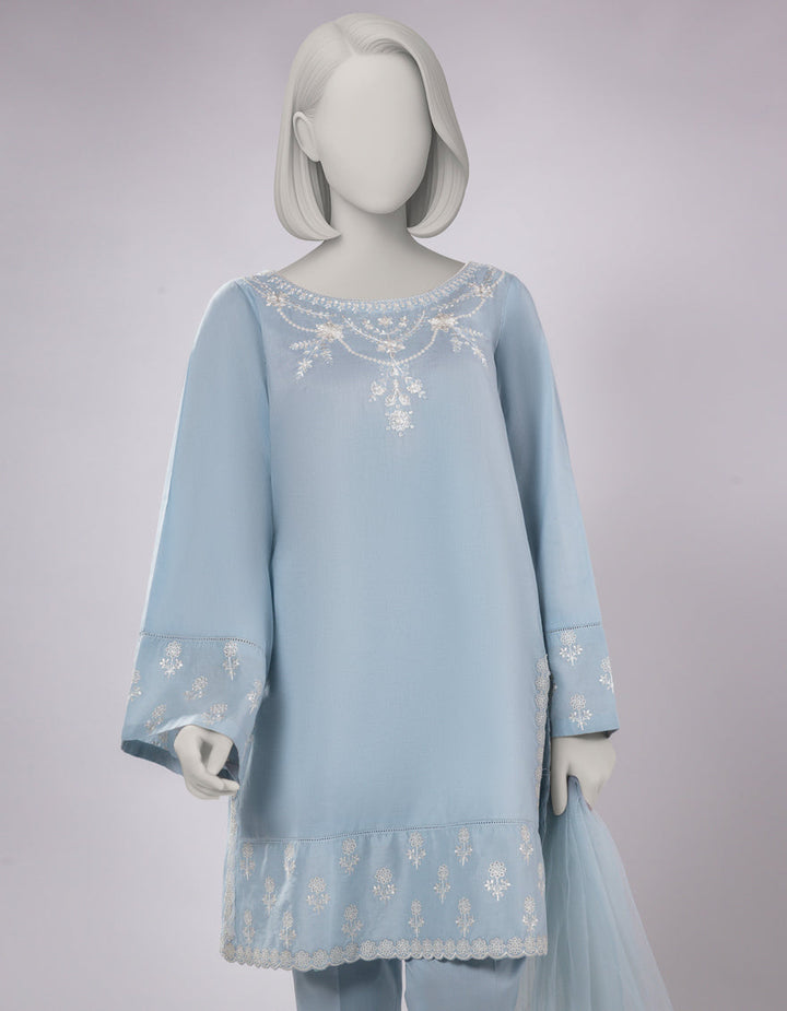 Lawn Blue Stitched Suit - J. Junaid Jamshed
