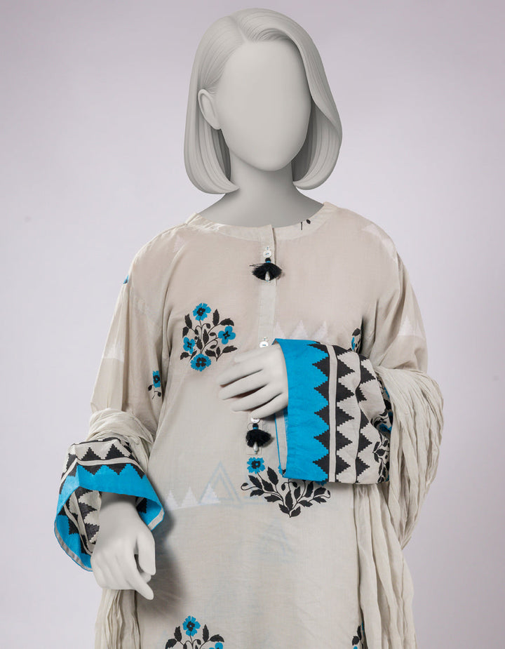 Lawn Beige Stitched Suit - J. Junaid Jamshed