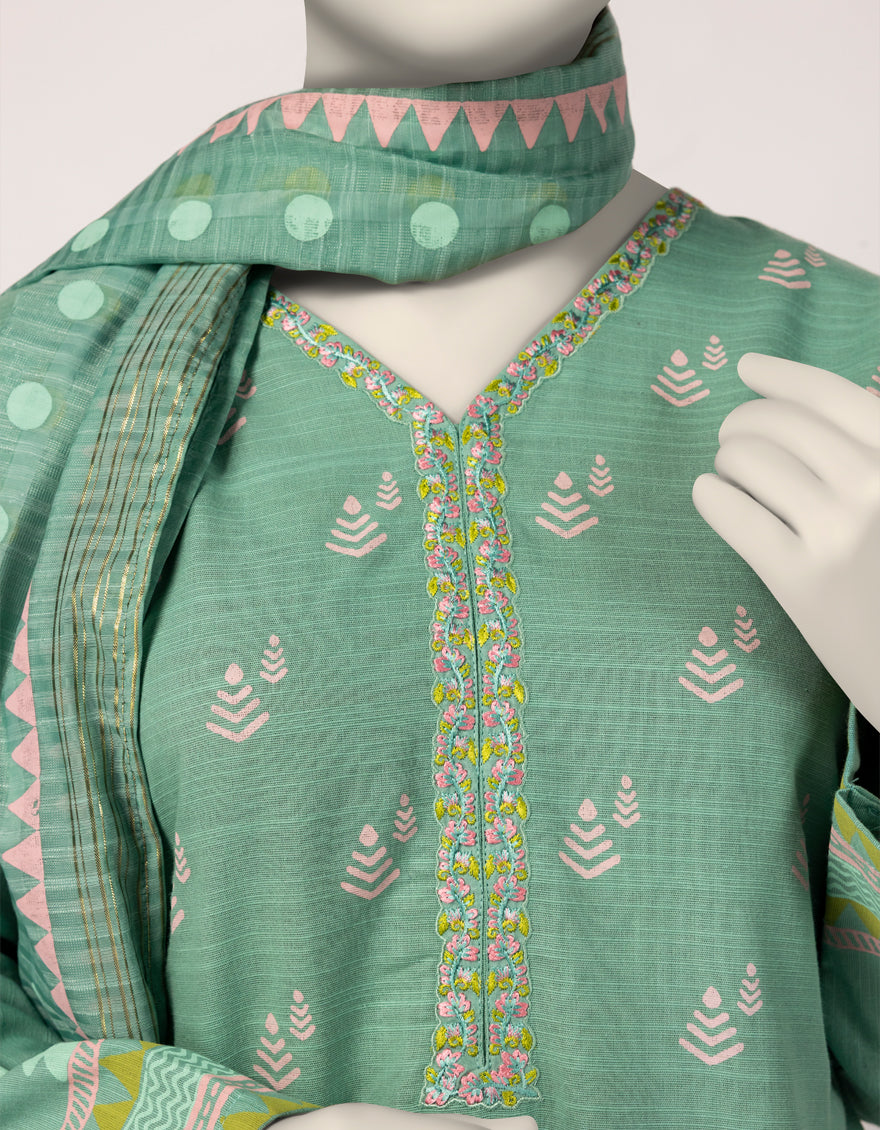 Khaddar Slub Green Stitched Suit - J. Junaid Jamshed