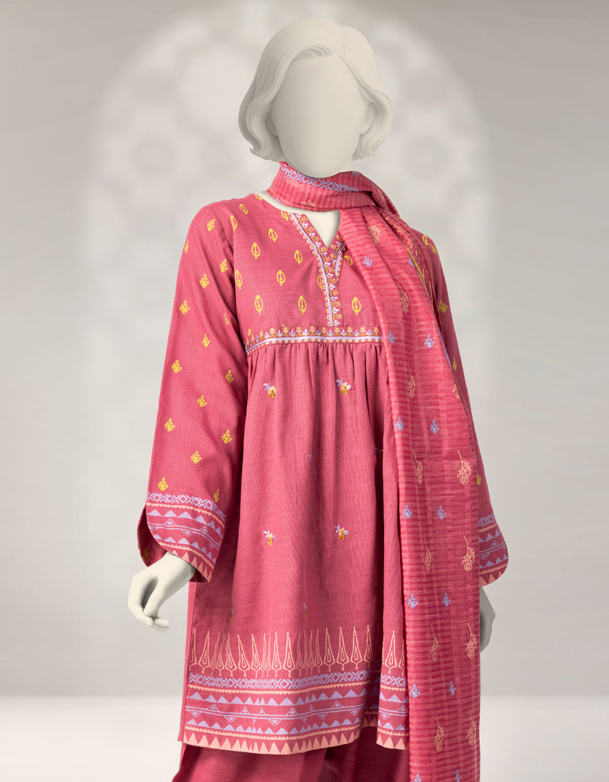 Khaddar Slub Pink Stitched Suit - J. Junaid Jamshed