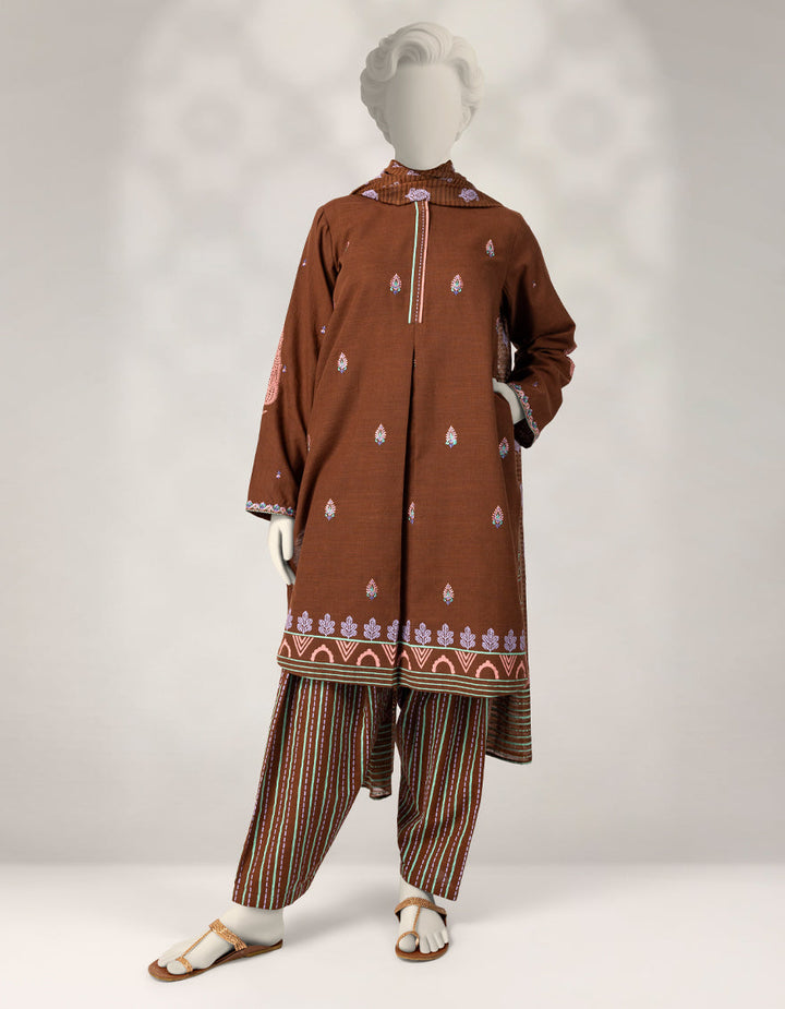 Khaddar Slub Brown Stitched Suit - J. Junaid Jamshed