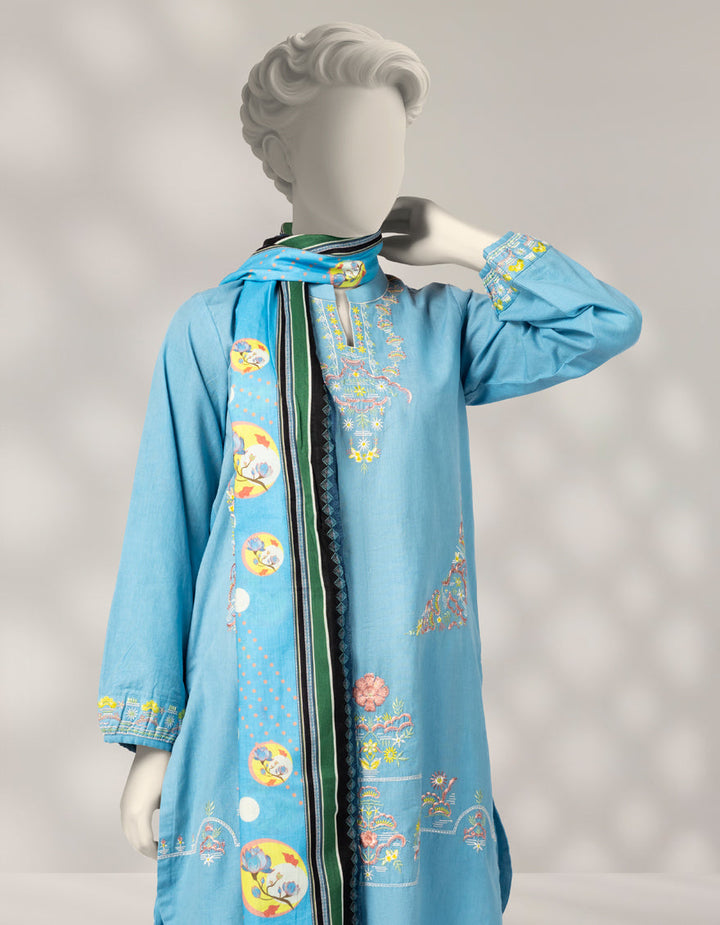 Cambric Blue Stitched Suit - J. Junaid Jamshed