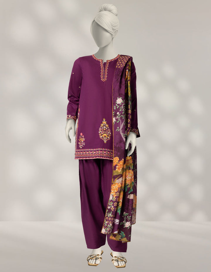 Cambric Purple Stitched Suit - J. Junaid Jamshed