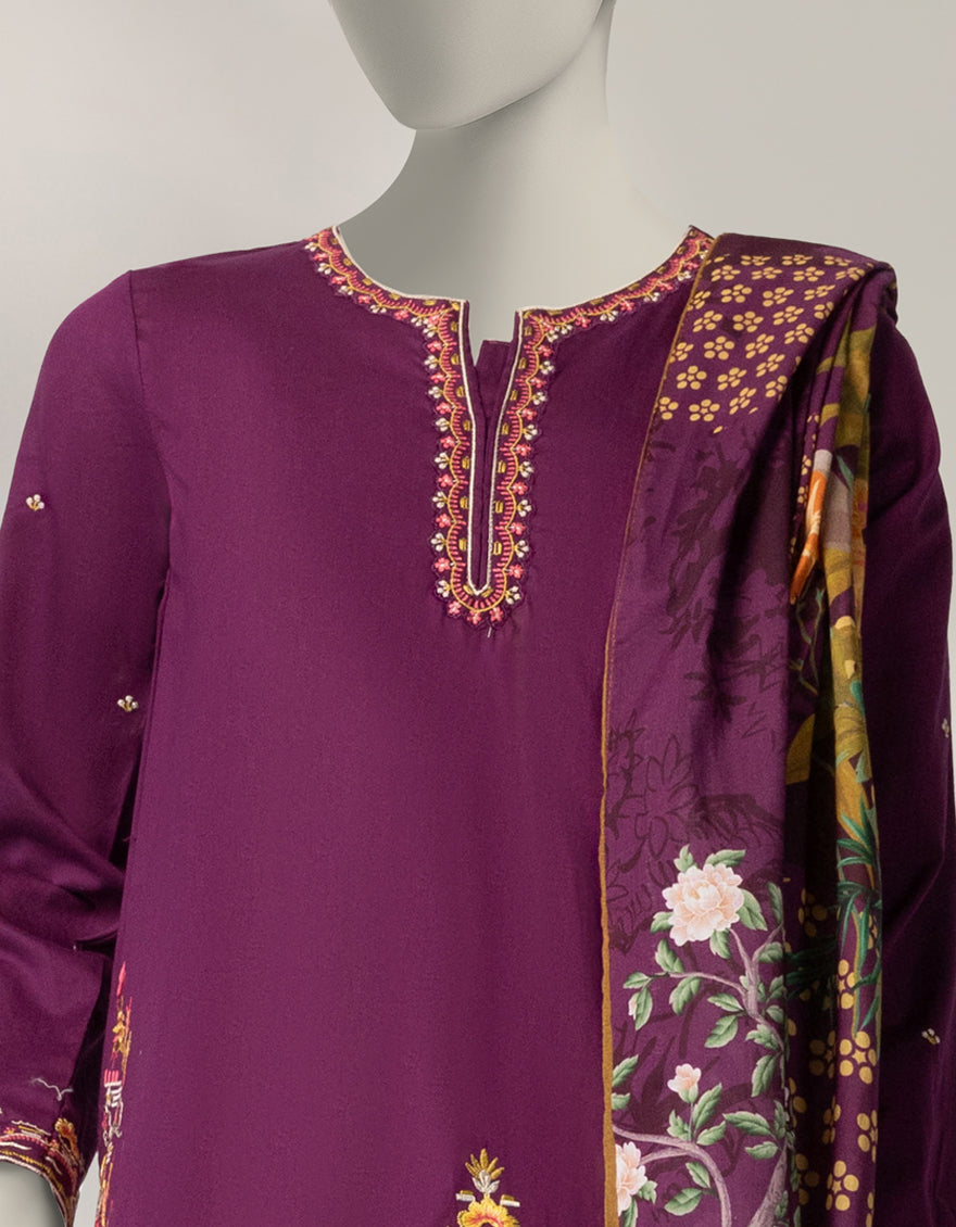 Cambric Purple Stitched Suit - J. Junaid Jamshed