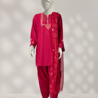 Light Khaddar Slub Pink Stitched Suit - J. Junaid Jamshed