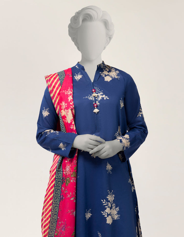 Lawn Blue Stitched Suit - J. Junaid Jamshed