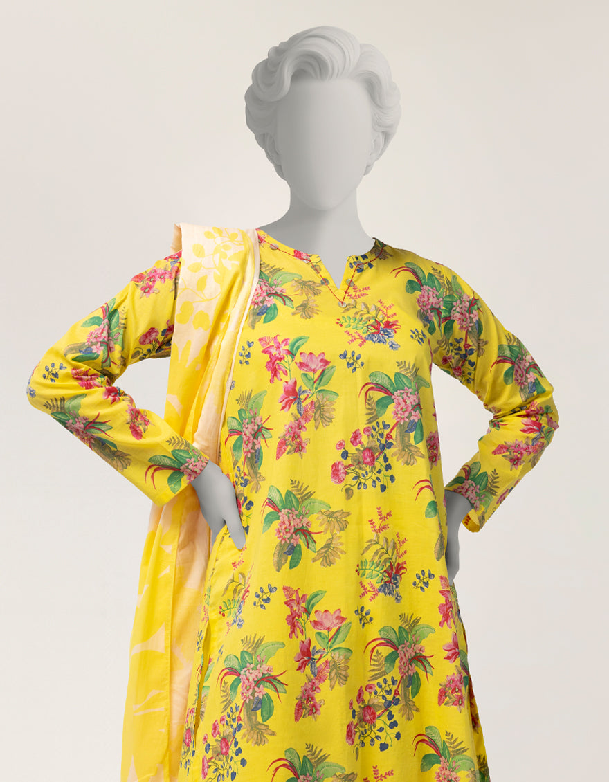 Lawn Yellow Stitched Suit - J. Junaid Jamshed