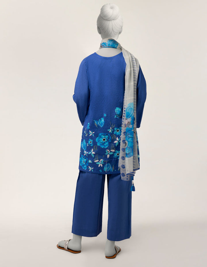 Dobby Blue Stitched Suit - J. Junaid Jamshed