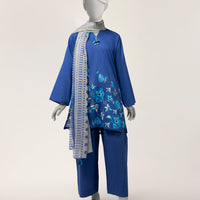 Dobby Blue Stitched Suit - J. Junaid Jamshed