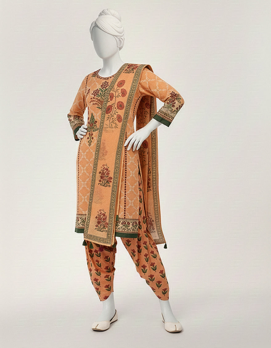 Lawn Peach Stitched Suit - J. Junaid Jamshed